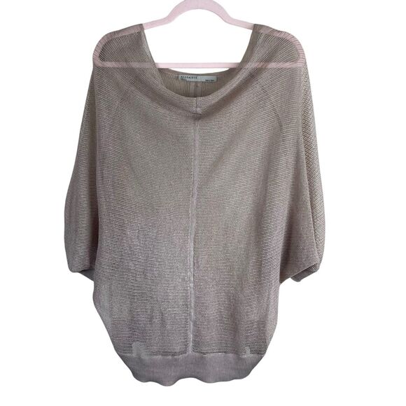 ALL SAINTS Bishi Cowl Neck Mesh Top Size S Beige Sheer - Picture 3 of 6